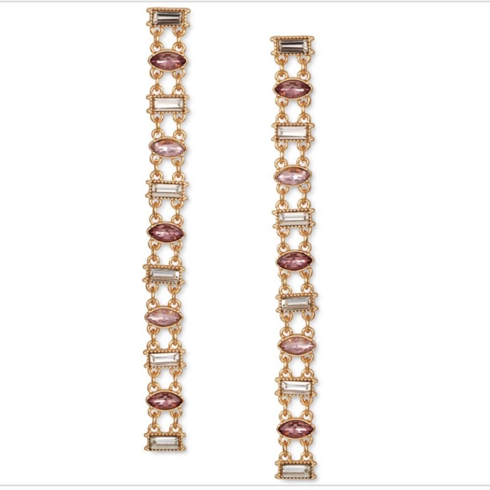 NWT Guess Gold-Tone Crystal Drop 4” Earrings